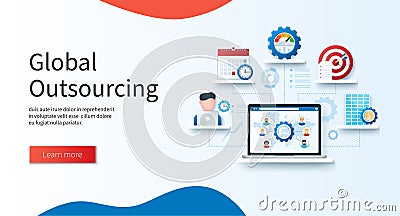 Global outsourcing concept in 3D style Vector Illustration