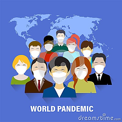 Global pandemic masked people on planet background vector illustration Vector Illustration