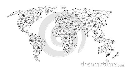 Global people social media networking. Business digital communication vector concept with 3d globe Vector Illustration