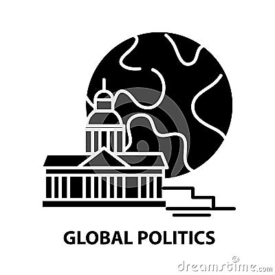 global politics icon, black vector sign with editable strokes, concept illustration Cartoon Illustration