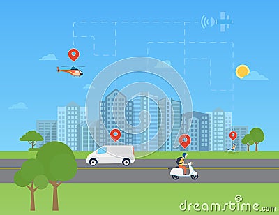 Global positioning system data monitoring Vector Illustration