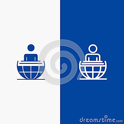 Global Process, Business, International, Modern Line and Glyph Solid icon Blue banner Line and Glyph Solid icon Blue banner Vector Illustration