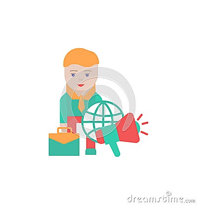 Global promotion business man, Global Payment icon- vector global sign and symbol with character Stock Photo