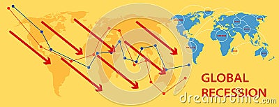 Global recession 2023 graph and stock market slump Vector Illustration