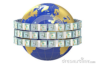 Global remittance concept, dollars around the world Stock Photo