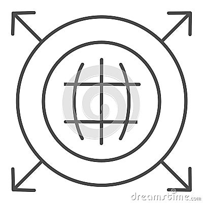 Global sales business thin line icon. Earth globe and arrows symbol, outline style pictogram on white background Vector Illustration