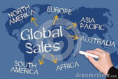 Global sales chalkboard Stock Photo