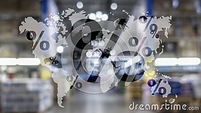 Global Sales Cyber Mondey. Percent icon on the world map. Stock Photo