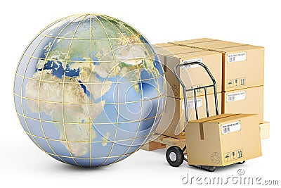Global shipping and delivery concept, parcels cardboard boxes an Stock Photo