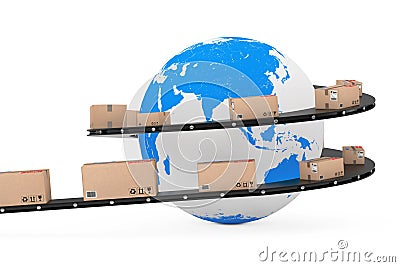 Global Shipping and Logistic Concept. Earth Globe Surrounded by Stock Photo