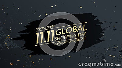 Global Shopping Day Luxury Banner. November 11 commercial background for sale promotion. Vector Illustration