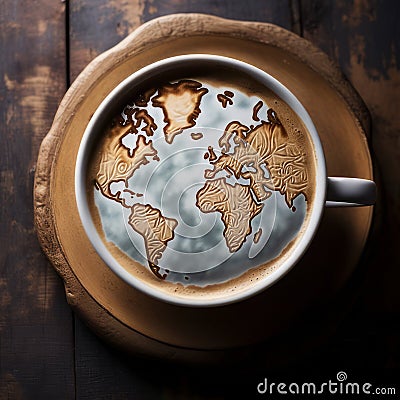 Global Sip: Cappuccino Art Unveils Europe, Africa, and South America Stock Photo