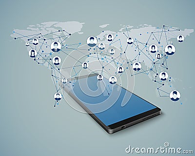 Global social network. Mobile chat. Network connection. Access to global network in mobile app. Vector Illustration