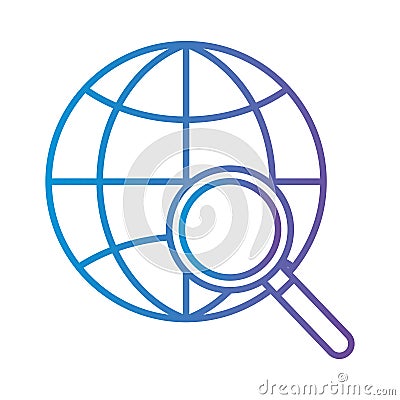 Global sphere with lupe gradient style icon vector design Vector Illustration