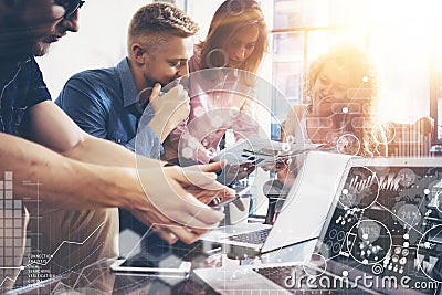 Global Strategy Connection Data Virtual Icon Innovation Graph Interface.Business Team Coworker World Sharing Economy Stock Photo