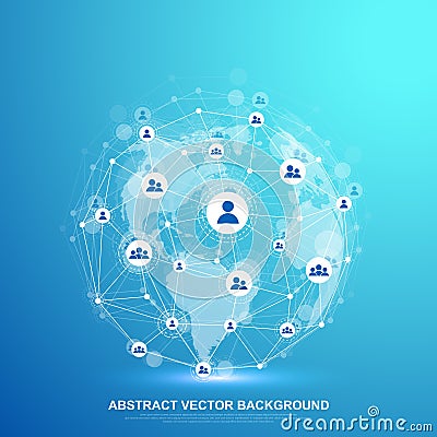 Global structure networking and data connection concept. Social network communication in the global computer networks Vector Illustration