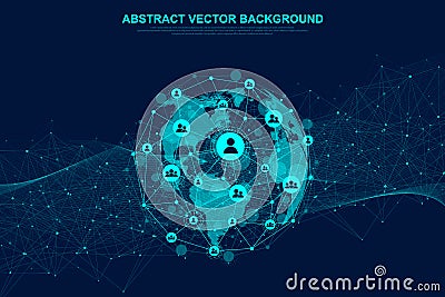 Global structure networking and data connection concept. Social network communication in the global computer networks Vector Illustration