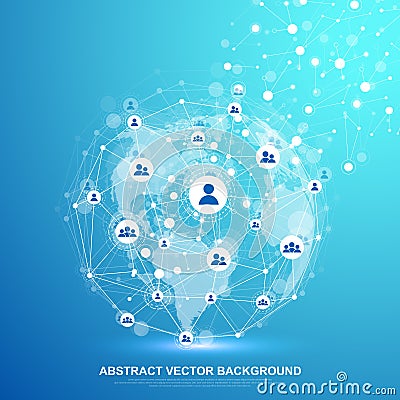 Global structure networking and data connection concept. Social network communication in the global computer networks Vector Illustration