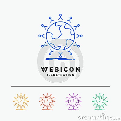 global, student, network, globe, kids 5 Color Line Web Icon Template isolated on white. Vector illustration Vector Illustration