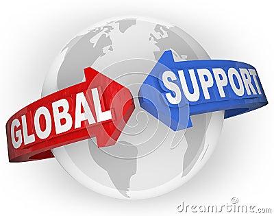 Global Support Arrows Around World International Aid Stock Photo