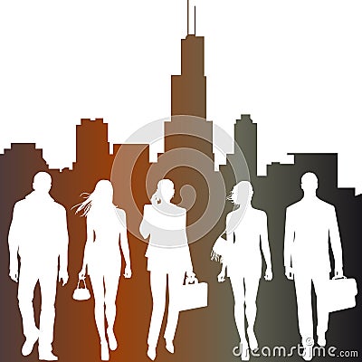 Global team, city live - silhouettes Vector Illustration