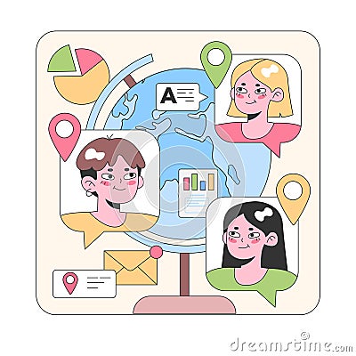 Global teamwork concept. Flat vector illustration. Vector Illustration