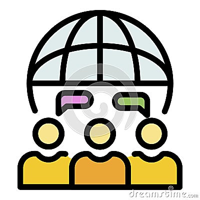 Global teamwork icon color outline vector Vector Illustration