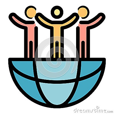 Global teamwork innovation icon color outline vector Vector Illustration