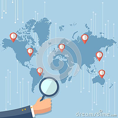 Global technology concept world map pointers Vector Illustration