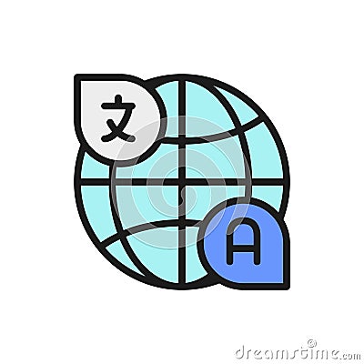 Global translation, conversation flat color line icon. Vector Illustration