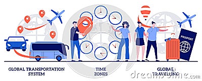 Global transportation system, time zone, global travelling concept with tiny people. International business coordination vector Vector Illustration