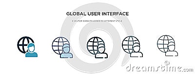 Global user interface icon in different style vector illustration. two colored and black global user interface vector icons Vector Illustration