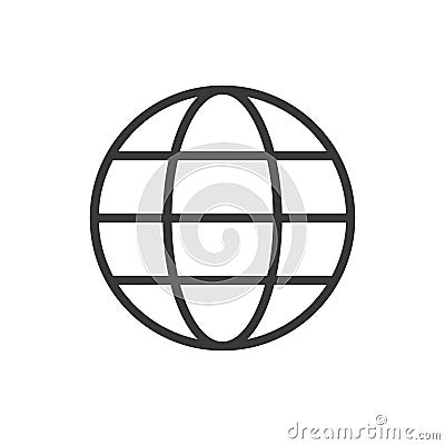 Global vector icon, Round ball, grid. Line outline thin flat design sign for web, website, mobile app. Vector Illustration