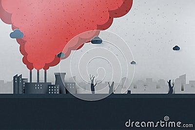 Global warming and climate change concept.Air pollution from factories and CO2 emissions background.Paper art of ecology and Vector Illustration