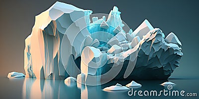 Global warming and climate change concept. Illustration of melting glaciers and icebergs. Generative AI Stock Photo