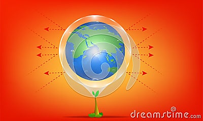 Global warming concept. the tree is protector sunray from the sun. hot planet. illustration esp10 Vector Illustration