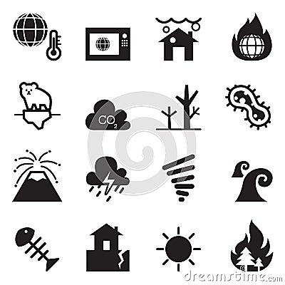 Global warming , Disaster , catastrophe icons set Vector Illustration