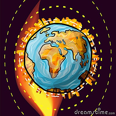 Global warming effect or asteroid explosion of the Earth vector doodle globe Vector Illustration