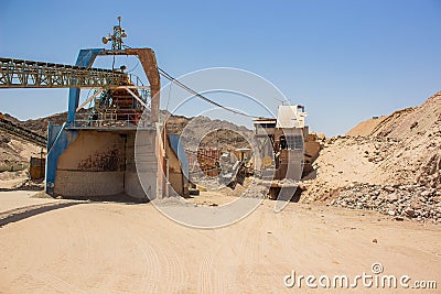 Global warming environmental pollution industrial concept picture of not working plant in the middle of desert Stock Photo