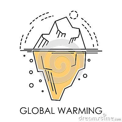 Global warming, glacier melting isolated icon, natural disaster Vector Illustration