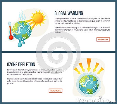 Global Warming and Ozone Depletion Websites Set Vector Illustration