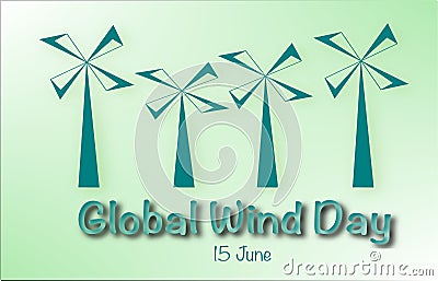 `Global Wind Day` Lettering with colorful Windmills Cartoon Illustration