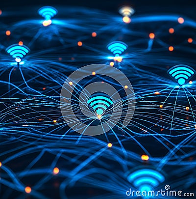 Global Wireless Network Connection Abstract Digital Wifi Signals Stock Photo