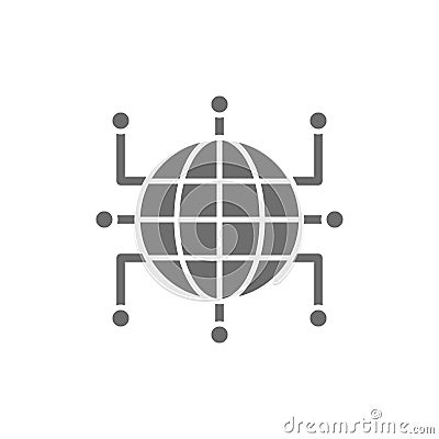 Global world with closed contacts, blockchain, cryptocurrency grey icon. Vector Illustration