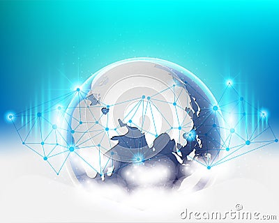 Global world connection cloud data information network quality system Vector Illustration