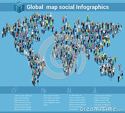 Global world isometric map. Vector Illustration