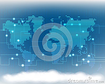 Global world map cloud data information network line quality Vector Illustration
