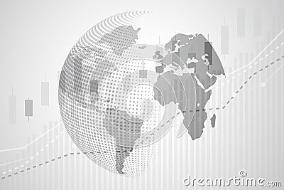 Global world map of Digital currency with Candle stick graph chart of stock market investment trading, point,vector illustration Vector Illustration