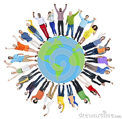 Global World Map People Circle Happiness Togetherness Cheerful C Stock Photo