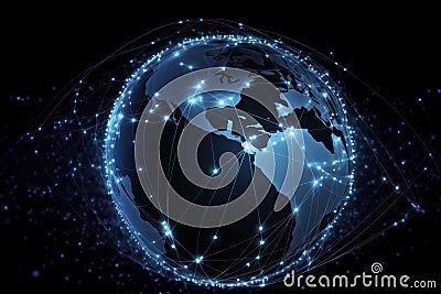 Global world network and telecommunication background. Communication technology for internet business. Generative Ai Stock Photo